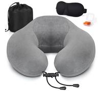 Cuscino da viaggio, Cuscino collo in memory foam, Cuscino di supporto, Cuscino Cervicale da Viaggio per Auto, Viaggio con Maschera per gli Occhi e Tappi per le Orecchie, Borsa da Viaggio (Grigio)
