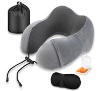 Cuscino da Viaggio, Cuscino Collo Memory Foam, Cuscino Cervicale da Viaggio Portatile con Maschera per gli Occhi e Tappi per le Orecchie, Borsa da Viaggio, Ideale per Viaggiare in Aereo,Auto e Treno