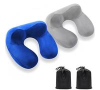Cuscino da viaggio gonfiabile, 2 set di supporto cervicale da viaggio, 100% morbido velluto, gonfiabile, cuscino cervicale ortopedico, cuscino elastico per aerei, treni, auto e uffici