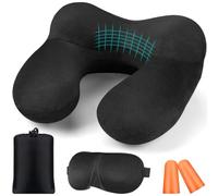 Cuscino da Viaggio Gonfiabile cuscino per il collo, con tappi per le orecchie, morbido velluto, cuscino per il collo ergonomico,gonfiabile per, aereo, auto, viaggio, cuscino per il riposo del sonno
