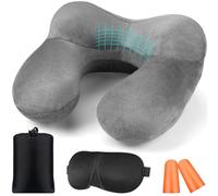 Cuscino da Viaggio Gonfiabile cuscino per il collo, con tappi per le orecchie, morbido velluto, cuscino per il collo ergonomico,gonfiabile per, aereo, auto, viaggio, cuscino per il riposo del sonno