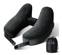 Cuscino da viaggio gonfiabile da viaggio per aereo, supporta comodamente testa, collo e mento, cuscino da viaggio gonfiabile con morbido rivestimento in velluto e borsa portatile con coulisse (nero)