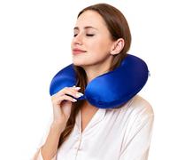 Cuscino da viaggio in 100% seta di gelso, cuscino da viaggio in vera seta, per alleviare il dolore, per dormire, cuscino da viaggio antirughe, prodotto negli Stati Uniti (blu navy)