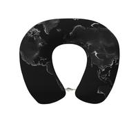 Cuscino da viaggio in memory foam con mappa del mondo nera a forma di U, comodo cuscino di supporto per la testa, per dormire, riposare, aereo, auto e ufficio, accessori da viaggio
