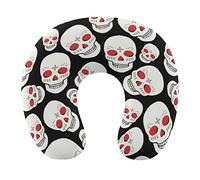 Cuscino da Viaggio - Memory Foam Occhi Rossi Teschi Nero Collo, Mento, Supporto per Cuscino per la Testa con Comoda Copertura con Zip, Cuscino Moda per Auto/Volo per Ufficio, Casa, Sollievo dal Dolore