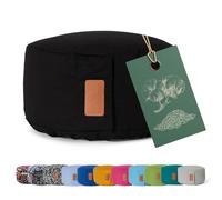Cuscino da yoga »Vishnu« chiusura con cordoncino & pula di farro bio (coltivaz. biolog. controllata) / altezza ca 15cm e ca. 30cm diametro - ideale come cuscino yoga / cuscino zafu / cuscino meditazione / supporto meditazione - nero