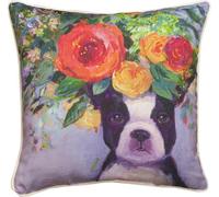 Cuscino Decorativo Boston Terrier Con Fiori 18X18