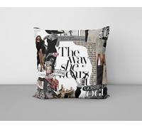 Cuscino Decorativo Collage Moda The Way She Wears | Federa Design Gossip Girl Vogue Ispirazione Blair Waldorf 45x45 cm - Arredo Glamour Vintage Bianco Nero