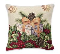 Cuscino Decorativo Natalizio in tessuto Gobelin Piazzato, Cuscino con motivo Natale, Imbottitura siliconata inclusa, 42 x 42 cm, 100% Made in Italy (Regalo, Cuscino 42 x 42 cm)