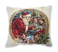 Cuscino Decorativo Natalizio in tessuto Gobelin Piazzato, Cuscino con motivo Natale, Imbottitura siliconata inclusa, 42 x 42 cm, 100% Made in Italy (Santa, Cuscino 42 x 42 cm)