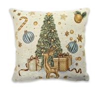 Cuscino Decorativo Natalizio in tessuto Gobelin Piazzato, Cuscino con motivo Natale, Imbottitura siliconata inclusa, 42 x 42 cm, 100% Made in Italy (Albero, Cuscino 42 x 42 cm)