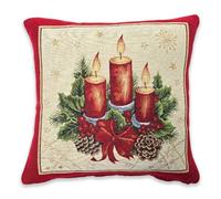 Cuscino Decorativo Natalizio in tessuto Gobelin Piazzato, Cuscino con motivo Natale, Imbottitura siliconata inclusa, 42 x 42 cm, 100% Made in Italy (Candela, Cuscino 42 x 42 cm)