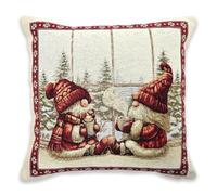 Cuscino Decorativo Natalizio in tessuto Gobelin Piazzato, Cuscino con motivo Natale, Imbottitura siliconata inclusa, 42 x 42 cm, 100% Made in Italy (Gnomo Rosso, Cuscino 42 x 42 cm)