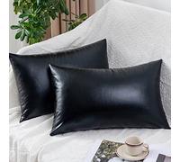 Cuscino decorativo nero, confezione da 2 cuscini luccicanti, set di fodere decorative per cuscini con colore solido e brillante, cuscini decorativi neri, 30,5x51 cm (nero)
