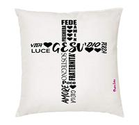 Cuscino Decorato Gesu' Vita Dio Amore Gioia - 40x40 cm - Tessuto Morbido - Design Ispiratore - Regalo per Maestra - Collezione Religiosa