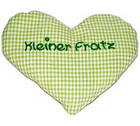 Cuscino del benessere a forma di cuore con scritte in lingua tedesca, con semini