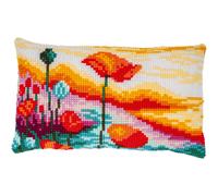 Cuscino del kit punto croce timbrato Vervaco "Paesaggio di papaveri", 50x30cm
