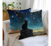Cuscino Divano nero Federe Cuscini Divano 35x35cm, gatto Stampa Fronte Retro Cuscino Esterno, Impermeabile Lino copricuscini con Cerniera Invisibile per Soggiorno Autunno Decorazioni 2 Pezzi JX-1036