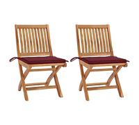 Cuscino esterno resistente alle intemperie, tavolo da giardino allungabile, 2 pezzi, con cuscino rosso vino, teak, adatto per soggiorno, camera da letto, giardino, balcone, terrazza, cucina, esterno