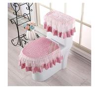 Cuscino for sedile WC, Coprisedili WC caldi, 3 pezzi/set Set di copriwater con fiori ricamati addensati con coperchio WC tascabile e coperture for serbatoio Sedile WC(Pink)