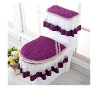 Cuscino for sedile WC, Coprisedili WC caldi, 3 pezzi/set Set di copriwater con fiori ricamati addensati con coperchio WC tascabile e coperture for serbatoio Sedile WC(Woolen Purple)
