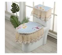 Cuscino for sedile WC, Coprisedili WC caldi, 3 pezzi/set Set di copriwater con fiori ricamati addensati con coperchio WC tascabile e coperture for serbatoio Sedile WC(Feather Blue)