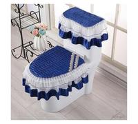 Cuscino for sedile WC, Coprisedili WC caldi, 3 pezzi/set Set di copriwater con fiori ricamati addensati con coperchio WC tascabile e coperture for serbatoio Sedile WC(Deep Blue)