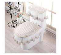 Cuscino for sedile WC, Coprisedili WC caldi, 3 pezzi/set Set di copriwater con fiori ricamati addensati con coperchio WC tascabile e coperture for serbatoio Sedile WC(Plain Beige)