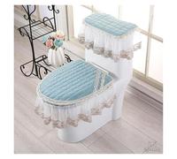 Cuscino for sedile WC, Coprisedili WC caldi, 3 pezzi/set Set di copriwater con fiori ricamati addensati con coperchio WC tascabile e coperture for serbatoio Sedile WC(Plain Green)