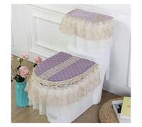 Cuscino for sedile WC, Coprisedili WC caldi, Coprisedile WC, 3 pezzi/set Set copriwater WC Nappa pizzo ricamo fiore coperchio WC e serbatoio(Purple)