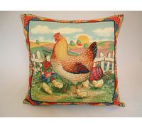CUSCINO IMBOTTITO ARREDO CASA IN COTONE DA CUCINA CON GALLINA E PULCINI CM 40X40