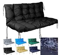 Cuscino impermeabile per panca da 2/3 posti, con schienale e legacci, spessore 10 cm, per sedie da giardino, per interni ed esterni, cuscino nero, 122 x 101,6 x 12,7 cm.