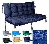 Cuscino impermeabile per panca da giardino a 2/3 posti, con schienale e lacci, spessore 10 cm, per interni ed esterni, colore: blu scuro, 121 x 101 x 12 cm, comodo, cuscino per sedia da terrazza.