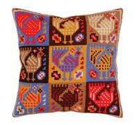 Cuscino in CdA a punto croce "Ornamento - Uccelli" 5367, 40x40cm, ricamo disegna