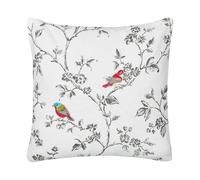 Cuscino in cotone ricamato con motivo di uccelli 45 x 45 cm Bianco Dillenia