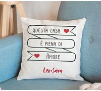 Cuscino in Juta Personalizzato con Dedica, i Vostri Nomi e due Cuori Idea...