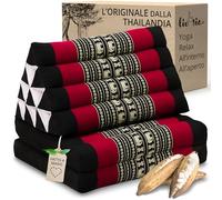 cuscino in Kapok triangolare, Thai dalla Tailandia, del marchio Asia Wohnstudio, con 2 appoggi, da usare come cuscino di seduta Jumbo XXL e materassino Thai, schwarz / Elefanten, 120cm (Länge) x 55cm (Breite) x 8cm (Höhe)