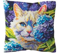 Cuscino in kit per il punto croce timbrato CDA "Gatto con le ortensie", 40x40cm