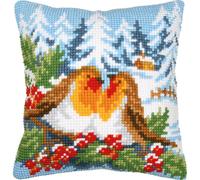 Cuscino in kit per punto croce timbrato Vervaco "Robins in Winterland", 40x40cm