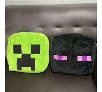 Cuscino in peluche a blocchi pixel Minecraft classico, disponibile in due stili: Creeper verde e Enderman nero, in morbido peluche corto con imbottitura completa, uso doppio per riposo domestico e sch