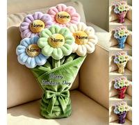 Cuscino in peluche personalizzato 2D con stampa piatta di margherite, per divano, camera da letto, soggiorno, personalizzabile, 1-10 nomi, tema festa della mamma, bouquet di fiori, decorazione per la