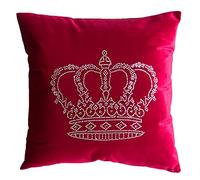 Cuscino in velluto rosso, con motivo a corona, decorazione per la casa, per sedile auto, divano, camera da letto, 45 x 45 cm