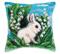 Cuscino kit punto croce timbrato CDA "White Rabbit", 40x40cm, fai da te