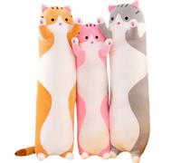 Cuscino lungo di peluche morbido per gatti, grande e dolce gattino, in peluche, per il corpo, per il compleanno, Natale, per il giorno o per bambini (grigio, 150 cm)