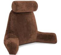 Cuscino Marito grande da riposo lettura e supporto schienale letto - In Memory Foam Premium triturata con cuscino per il collo a rullo staccabile, Cioccolato