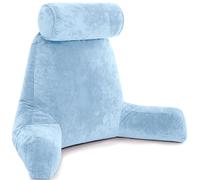 Cuscino Marito grande da riposo lettura e supporto schienale letto - In Memory Foam Premium triturata con cuscino per il collo a rullo staccabile, Cielo Blu
