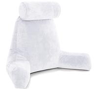 Cuscino Marito grande da riposo lettura e supporto schienale letto - In Memory Foam Premium triturata con cuscino per il collo a rullo staccabile, Bianco