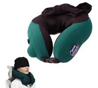 Cuscino massaggiante con cappuccio Travelzen, cuscino cervicale gonfiabile Travel Zen, massaggio 3D Dual-Core e calore terapeutico a luce rossa, supporto per collo a 360°, regolazione (Green)