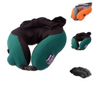 Cuscino massaggiante con cappuccio Travelzen, cuscino per il collo Travel Zen, copertura del collo a 360°, massaggio 3D Dual-Core e calore terapeutico, design con cappuccio che blocca (Green)