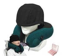 Cuscino massaggiante con cappuccio Travelzen, cuscino per il collo Zen da viaggio, cuscini per il collo con copertura a 360° con cappuccio che blocca la luce, massaggio dual-core 3D (Green)